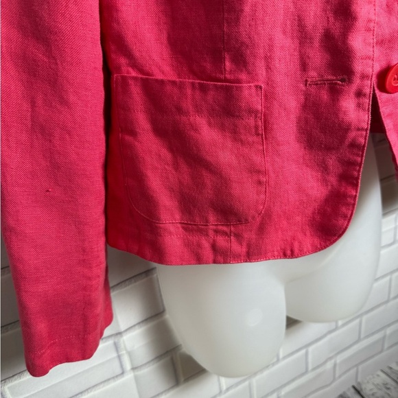 TALBOTS Coral Red Cropped linen Blazer with Classic Lapel/size 2P - Picture 5 of 12